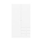 OGGI Kleiderschrank | 2-türiger Kleiderschrank mit Schubladen Garderobenschrank | Praktischer und Solider Dreitüriger Kleiderschrank für unterschiedliche Räume, weiß 175x97 (HxB)