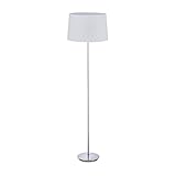 Relaxdays Stehlampe mit Stoffschirm, verchromter Fuß, E27 Fassung, Ø 40 cm, Wohnzimmer, Stehleuchte 148,5 cm hoch, weiß