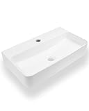 Art-of-Baan® Premium Waschbecken eckig - Hochglanz Aufsatzwaschbecken - Keramik-Becken für Waschtisch - Waschschale weiß - 450 x 275x 105 mm