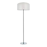 ADGO Prata Stehleuchte 1xE27 Max.60W Elegante Stehlampe für Wohnzimmer Büro Einfaches Design Höhe 138 cm, Durchmesser 50 cm Lampenschirm Stoff Chrom/Transparent/Silber