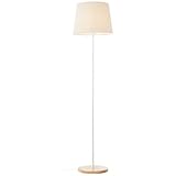 moderne Stehlampe - Stehleuchte mit dekorativem Stoffschirm & Fußschalter - geeignet für 1x E27 Leuchtmittel - Metall/Textil/Holz Weiß/Natur - 1,7m Höhe