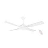 EGLO Deckenventilator Bondi 1, 4 Flügel Ventilator mit Fernbedienung, Timer und Sommer Winter Betrieb, ABS Kunststoff in Weiß matt, AC Motor, Ø 122cm