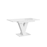 MEBLINI Esstisch Ausziehbar - Esszimmertisch Modern - Küchentisch - Säulentisch - Ausziehtisch - Dining Table - Esszimmertische - 120-160x80x75cm - MASIV - Weiß Hochglanz