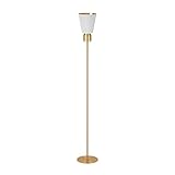 EGLO Stehlampe Aglientina, Deckenfluter minimalistisch, Eck Standleuchte aus Metall in Messing-Gebürstet und Textil in Weiß, Lampe Wohnzimmer, Stehleuchte mit E27 Fassung