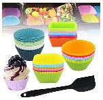 Backformen aus Silikon, 36x Muffinform Silikon, Wiederverwendbare Antihaftbeschichtet, Cupcake Formen, Silikon große Muffin, Mini Muffinblech für Kuchen, Eincreme Pudding 6 Farben mit Silikon Spatel