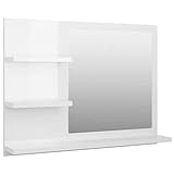 vidaXL Badspiegel mit 3 Ablagen Spiegelregal Wandspiegel Badezimmerspiegel Bad Spiegel Badezimmer Badmöbel Hochglanz-Weiß 60x10,5x45cm Holzwerkstoff