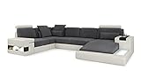 Bullhoff by Giovanni Capellini Design Sofa Couch Leder Wohnlandschaft XXL + Stoff U-Form Ecksofa mit LED-Licht Beleuchtung Hamburg