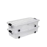 Kreher 2 Stück Rollbox Unterbettbox mit Deckel 30 Liter in Transparent (einsehbar). Maße: 78 x 39,4 x 17,7 cm