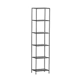 VASAGLE Standregal, Bücherregal, Badregal, 6 Ebenen, Küchenregal, schmal, Regal, Badezimmerregal, für Wohnzimmer, Schlafzimmer, Arbeitszimmer, Hartglas, Stahlgestell LGT500G01