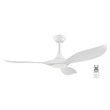 EGLO Deckenventilator Cirali 52, 3 Flügel Ventilator mit Beleuchtung und Fernbedienung, Sommer Winter Betrieb, warmweiß - kaltweiß, dimmbar, Kunststoff in Weiß, DC Motor, leise, Ø 132 cm
