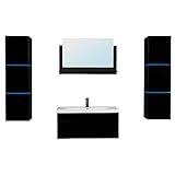 Home Deluxe - Badmöbel-Set - WANGEROOGE Schwarz - X-Large - inkl. Waschbecken und komplettem Zubehör - Breite Waschbecken: ca. 60 cm | Badezimmermöbel Waschtisch Badmöbelset