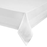 texpot Damast Tischdecke 140 x 340 cm weiß mit Atlaskante bei 95°C waschbar 100% Baumwolle hochwertige Vollzwirnqualität