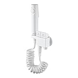 SWHC Mini Dusche mit Doppelter Steuerung, Weiss Premium Bidet Brause für WC Badezimmer Hygiene&Windelreinigung Wandhalterung Bidet Handbrause Set Messing