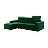 MEBLINI Schlafcouch mit Bettkasten - Ecksofa mit Schlaffunktion - Sofa mit Relaxfunktion und Kopfstützen - Couch L-Form - Eckcouch - Wohnlandschaft - Voss - 242x168x79cm Links - Grün Samt