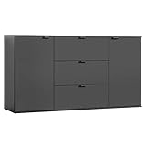 mokebo® Sideboard Holz oder Kommode schwarz 'Die Elegante', Highboard, TV Schrank oder moderner Schubladenschrank fürs Wohnzimmer, Schlafzimmer o. Flur in 150x81x34 (B/H/T in cm) | Anthrazit, Grau