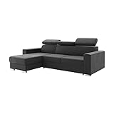 MEBLINI Schlafcouch mit Bettkasten - Ecksofa mit Schlaffunktion - Sofa mit Relaxfunktion und Kopfstützen - Couch L-Form - Eckcouch - Wohnlandschaft - Voss - 242x168x79cm Links - Dunkelgrau Samt