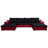 FURNETTI U-Form Couch, Arizona Ecksofa mit Bettkasten, 6 Sitzer mit Schlaffunktion, Couchgranitur mit Bettfunktion 369 cm breit, schwarz/rot