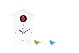 KOOKOO Birdhouse Mini Weiß, Design Kuckucksuhr mit 12 Vogelstimmen oder Kuckuck