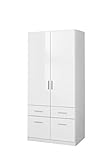 Rauch Möbel Salvador Schrank Kleiderschrank Drehtürenschrank, Weiß, 2-türig mit 4 Schubladen, inkl. Zubehörpaket Basic 1 Kleiderstange, BxHxT 91x197x54 cm