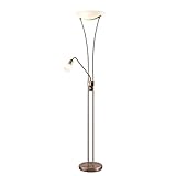 Lindby Stehlampe, Deckenfluter verstellbarer Lesearm, Standleuchte Glas Metall, 2x E27 max. 15W und 1x E14 max. 10W, ohne Leuchtmittel, Standlampe