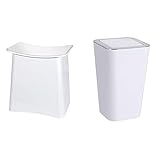 WENKO 2in1 Hocker Wing Weiß - Wäschesammler, Badhocker mit herausnehmbarem Wäschesack 45 x 48 x 33 cm & Schwingdeckeleimer Candy White - Abfallbehälter: 6 l, Polystyrol, 18 x 28.5 x 18 cm, Weiß