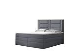 Grekpol -Boxspringbett mit Bonell- und 7-Zonen-Taschenfederkern-Matratze H3 (2 x 18 cm) und Topper 5 cm Polsterbett mit Bettkasten - Vegas Duo (Dunkellgrau (Sawana 05), 180x200 cm)