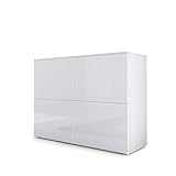 Vladon Sideboard Rova, Kommode mit 4 Türen, Weiß matt/Weiß Hochglanz (92 x 72 x 35 cm)