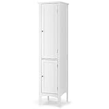 COSTWAY 5-stöckiger Badezimmerschrank schmal, freistehender Hochschrank mit 2 Lamellentür, 2 Regalen & Kippsicherung, Badschrank für Badezimmer, Küche & Wohnzimmer, 37 x 37 x 160cm (Weiß)