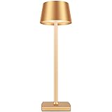 MQLOON Tischlampen mit Akku, Kabellose Tischlampe Dimmbare, Lampenschirm Metall Gold, Zum Gebrauch im Freien und in Geschlossenen Räumen