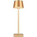 MQLOON Tischlampen mit Akku, Kabellose Tischlampe Dimmbare, Lampenschirm Metall Gold, Zum Gebrauch im Freien und in Geschlossenen Räumen