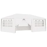 Profi-Partyzelt mit Seitenwänden, JUNZAI Party Zelt, Pavillon, Faltpavillon, Garagenzelt, Gartenzelt, 4×6 m Weiß 90 g/m²