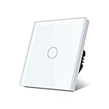 LIAONFOY 1 Fach 1 Weg normaler Touch Schalter Berührungsempfindlicher Lichtschalter Weiße Farbe mit Glasrahmen 86mm