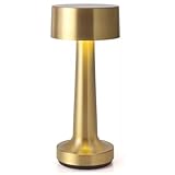 Goliving Nacht-Tischlampe kabellos, Tischleuchte mit Akku, Nachttischlampe Touch Dimmbar in drei Stufen, Table Lamp über USB-C aufladbar, Gold