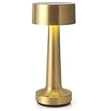 Goliving Nacht-Tischlampe kabellos, Tischleuchte mit Akku, Nachttischlampe Touch Dimmbar in drei Stufen, Table Lamp über USB-C aufladbar, Gold