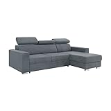 MEBLINI Schlafcouch mit Bettkasten - Ecksofa mit Schlaffunktion - Sofa mit Relaxfunktion und Kopfstützen - Couch L-Form - Eckcouch - Wohnlandschaft - Voss - 242x168x79cm Rechts - Grau Samt