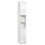 Meerveil Badschrank Hochschran, Badezimmerschrank Schmal mit 2 Hochglanztüren und 6 Trennwänden Verstellbar Modern, 30 x 30 x 184cm Weiß, F1015BC13WT