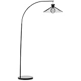 Lightbox Bogenlampe - Große Bogen-Standleuchte mit dekorativem Drahtschirm, 170 cm, Ø 45 cm, Fußschalter, E27 Fassung für max. 52 Watt - Metall