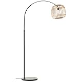 Lightbox Nature Stehlampe - Bogenstandleuchte mit Fußschalter und 1,85m langes Stoffkabel - 1,75m Höhe - geeignet für E27 Fassung - Metall/Rattan in Schwarz/Natur