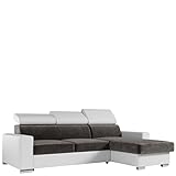 MKS Meble Ecksofa Wohnzimmer - Wohnlandschaft - L-Form Couch mit Schlaffunktion - Bettsofa - Wohnzimmer L Couch - Polstersofa mit Bettkasten - Fox Dunkelgrau Weiß