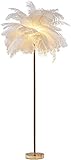 HIGHKAS Wohnzimmer Schlafzimmer Büro Flur, Feder Stehlampe, 1,55M hoch Nordic White Natural Strauß Haar Stehlampe, Metall Electropl