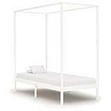 YuMeng Himmelbett-Gestell, Bett, Bettgestell, Jugendbett, Schlafzimmer Bett, Schlafzimmer Komplett, Bed Fram, Weiß Massivholz Kiefer 100 x 200 cm