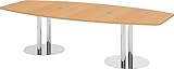 bümö® Konferenztisch rund oval 280 x 130 in Buche | Besprechungstisch mit Chromsäulen | hochwertiger Meetingtisch