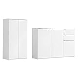 mokebo® Mehrzweckschrank Set 2-teilig 'Die Allzweckwaffe', Schrank-Set mit Midischrank & Kommode in Weiß, auch als Moderne Wohnwand