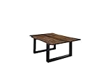 SAM Couchtisch 120 x 80 cm Lubin, echte Baumkante, Akazienholz nussbaumfarben lackiert, massiver Sofatisch, U-Metallgestell Schwarz, Beistelltisch, Tischplatte 26mm, FSC® 100% Zertifiziert