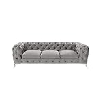 ROVERTI Sofa Chelsea, 3-Sitzer Chesterfield-Sofa Wohnzimmer Lounge, Couch mit verchromten Füßen, Möbel, Freistehende Polster Sofas & Couches, Sofagarnitur Couchgarnitur Grau 243x73x100 cm