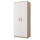 Polini Home Kleiderschrank 2-türig 80x193x50cm für Kinderzimmer Jugendzimmer Eiche-weiß Griffe in Eiche Colour Serie