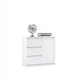VBChome Kommode mit 3 Schubladen und 1 Türen 80 x 35 x 75 cm Weiß Grifflose Schubladenkommode Mehrzweckschrank für Flur Schlafzimmer Wohnzimmer Kinderzimmer