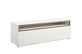 now! by hülsta 'Easy Lowboard, TV Bank in Lack-reinweiß mit 1 Klappe und offenem Fach mit Rahmen in Natureiche, 44,8cm H x 128cm B x 44,8cm T, Füße sind 1,5cm hoch