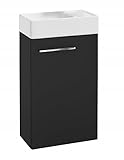 Deftrans Domodomo schmaler Waschtischunterschrank mit Keramikwaschbecken, 68 x 40 x 22 cm, wandmontierter Badezimmerschrank, Set mit Waschbecken für kleine Badezimmer