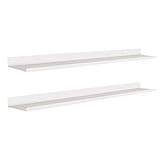 MILUKA Wandregal Weiß Metall | 2er Set Regal Wand 110 cm Long | Wandboards, Für Dekos, Bilderrahmen, Buch, Für Schlafzimmer, Küche, Büro, Wohnzimmer | Schwebendes Regal für Wände Weiß